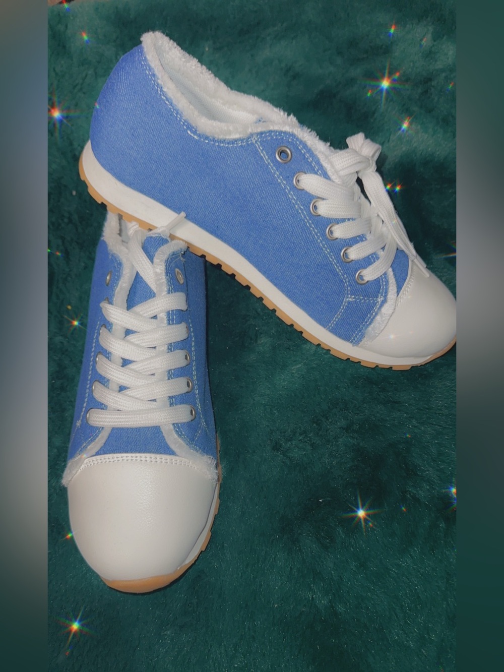 SHEIN Blue Canvas Lace-Up Sneakers with White Toe